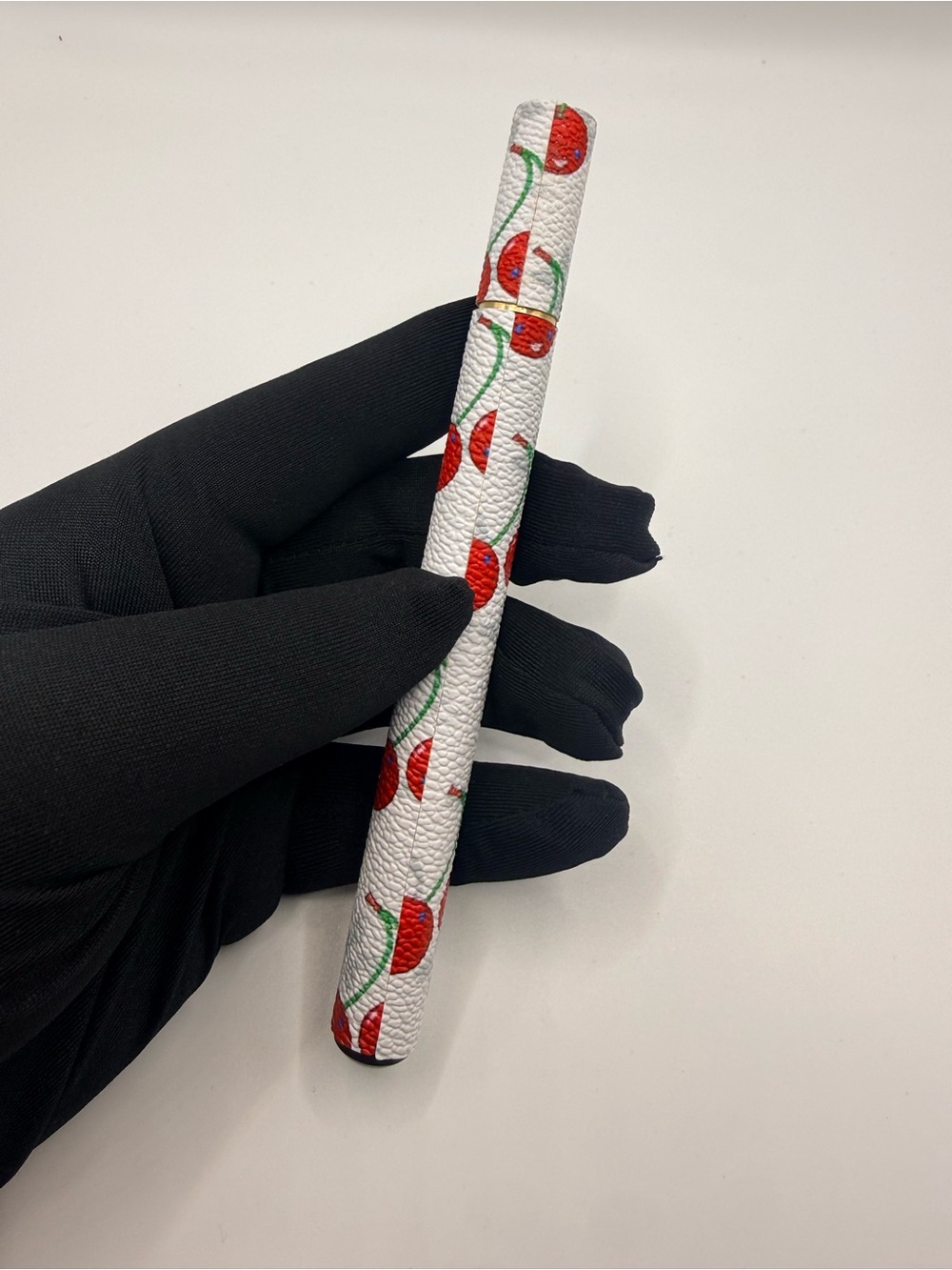 White Cherry-Print Leather Pen Case - Women Accessories